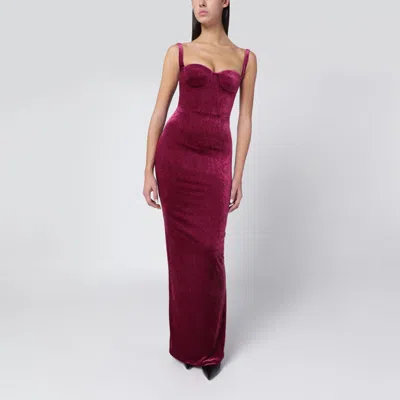 Balenciaga Long Plum-colored Velvet Dress In Burgundy