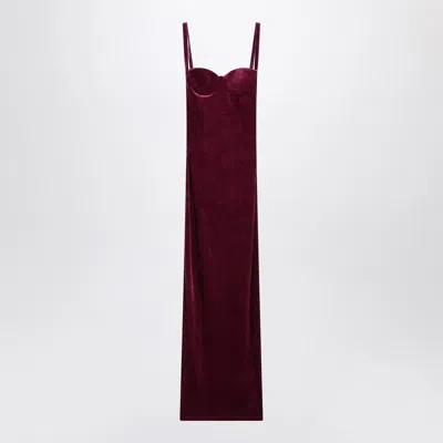 Balenciaga Long Plumcolored Velvet Dress In Burgundy