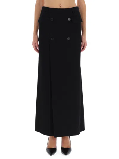 Balenciaga High Waist Long Skirt With Back Slit In Black