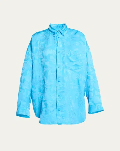 Balenciaga Long-sleeve Button-down Cocoon Shirt In Blue