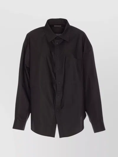 Balenciaga Long Sleeve Collared Neck Shirt With Front Pocket In Black