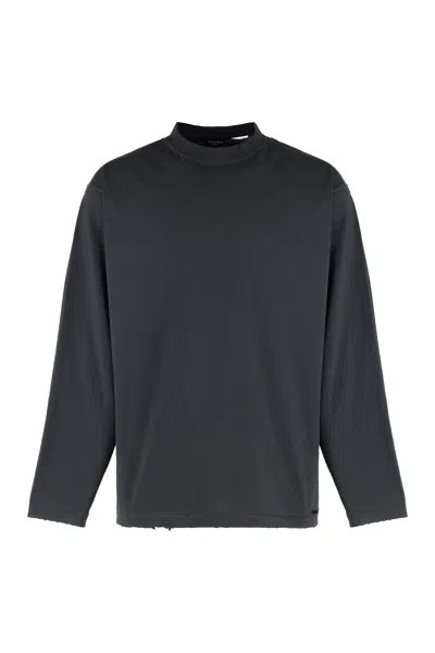 Balenciaga Long Sleeve Cotton T-shirt In Black