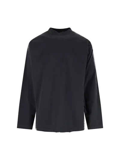 Balenciaga Long Sleeve Cotton T-shirt In Black