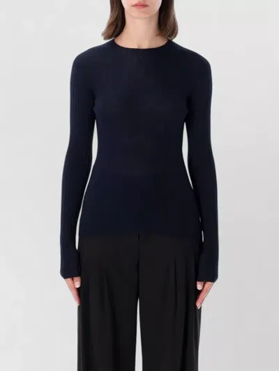 Balenciaga Long Sleeve Crew Neck Ribbed Top In Blue