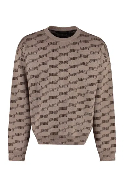 Balenciaga Pullover Mini Allover Logo Da Uomo In Beige Scuro