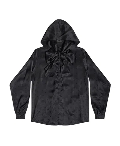 Balenciaga Long-sleeve Hooded Blouse In Black