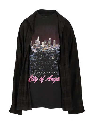BALENCIAGA LONG SLEEVE LAYERED SHIRT JAPANESE COTTON FLANNEL SHIRTS BLACK