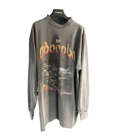 Balenciaga Long Sleeve Printed T-shirt In Black