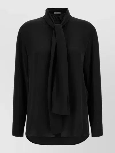 Balenciaga Long Sleeve Shirt Tie Neck Detail In Black