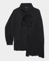 Balenciaga Asymmetric Black Silk Blouse With Scarf In Black