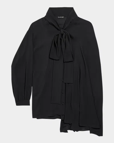 Balenciaga Long-sleeve Silk Scarf Blouse In Black