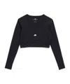 Balenciaga Logo Scoop Neck Cropped Top With Long Sleeves In Black
