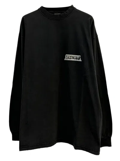 Balenciaga Long Sleeve Therge Fit T-shirt For Men In Fadedblack