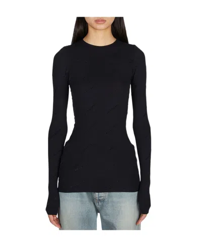 Balenciaga Long-sleeve Turtleneck Top In Black