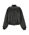 Balenciaga Black Leather Bomber Jacket In Black