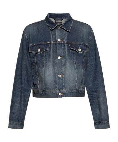 Balenciaga Long-sleeved Denim Coat In Blue