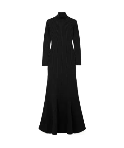 Balenciaga Turtleneck Ribbed Silk-blend Maxi Dress In Black
