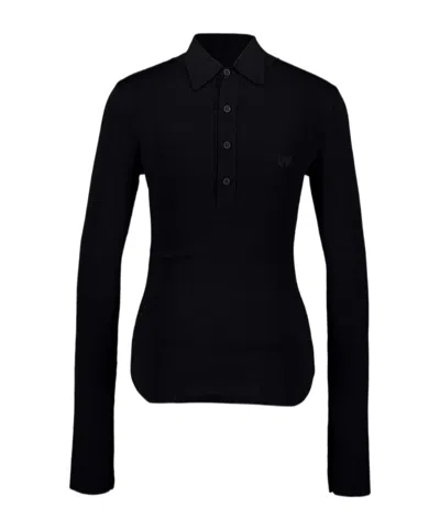 Balenciaga Long-sleeved Knitted Polo Shirt In Black