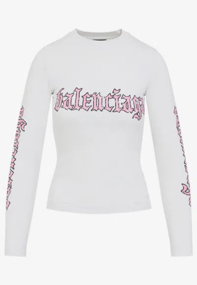 Balenciaga Long-sleeved Logo T-shirt In White