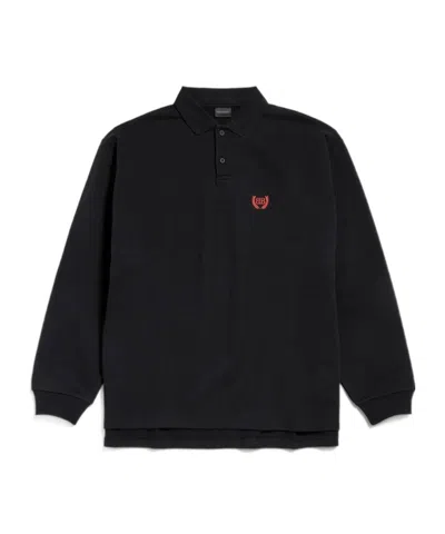 Balenciaga Long-sleeved Loose Polo Shirt In Black