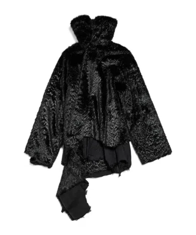 Balenciaga Long-sleeved Plush Jacket In Black