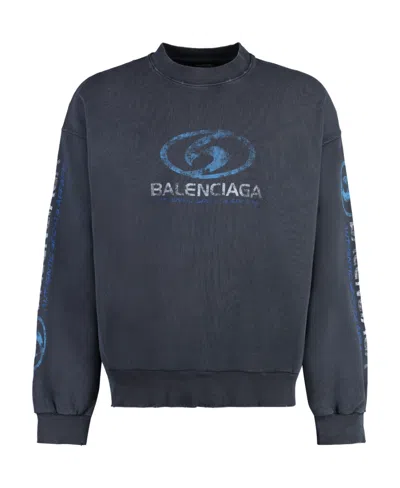 Balenciaga Long-sleeved Round-neck Sweater In Blue