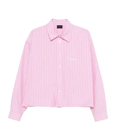Balenciaga Cotton Shirt Long Sleeves Buttoned Cuffs Stripes In Pink