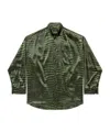 Balenciaga Crocodile Print Satin Button Down Cocoon Blouse In Green