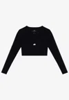 Balenciaga Logo Scoop Neck Cropped Top With Long Sleeves In Black