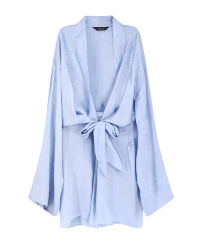 Balenciaga Long-sleeved Tie-waist Dress In Blue