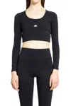 Balenciaga Logo Scoop Neck Cropped Top With Long Sleeves In Black