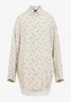 Balenciaga All-over Logo Long-sleeved Shirt In Beige