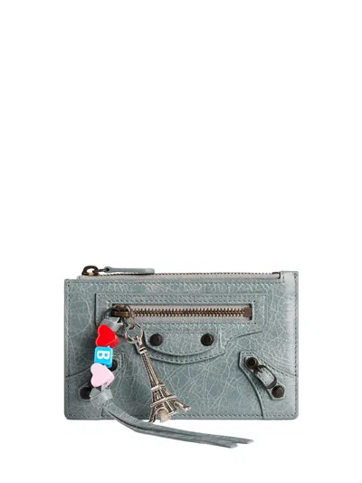 Balenciaga Long Wallet And Card Holder Le City In Arena Leather With Charm In Gray