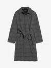 Balenciaga Check Oversize Wool Belted Coat In Gray