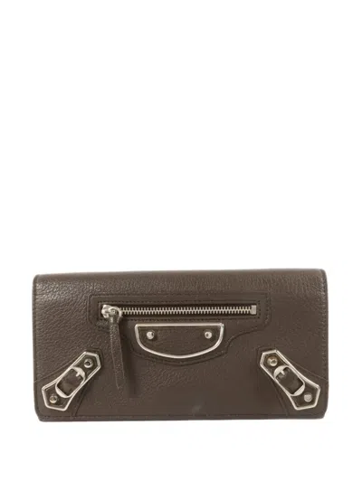Pre-owned Balenciaga Longe Studded Leather Wallet In Brown
