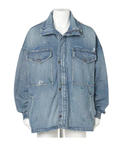 Balenciaga Long-sleeved Denim Jacket In Blue