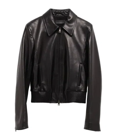 Balenciaga Long-sleeved Leather Jacket In Black