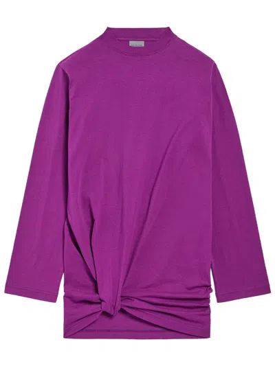 Balenciaga Long-sleeved T-shirt With Pleated Detail In Lightweight Jersey In Purple