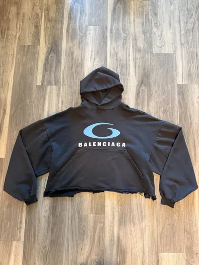 Pre-owned Balenciaga Loop Logo Cropped Hoodie In Black