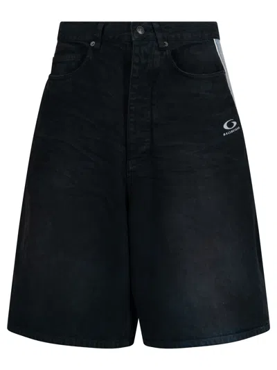 Balenciaga Loop Sport Icon Denim Shorts In Black