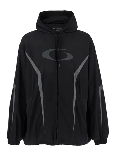BALENCIAGA BALENCIAGA MEN 'LOOP SPORTS ICON' BLACK JACKET WITH FRONT MOTIF IN TECH FABRIC MAN