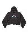 Balenciaga Oversized Cropped Distressed Printed Cotton-jersey Hoodie In Black