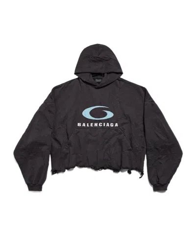 BALENCIAGA BALENCIAGA LOOP SPORTS ICON DESTROYED CROPPED HOODIE