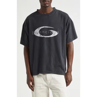 Balenciaga Loop Sports Icon Distressed Boxy Logo Graphic T-shirt In Black
