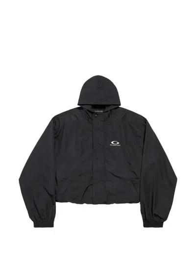 Balenciaga Hooded Windbreaker Jacket Long Sleeve Design In Black