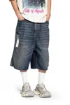 Balenciaga Loop Sports Icon Sticker Denim Shorts In Blue