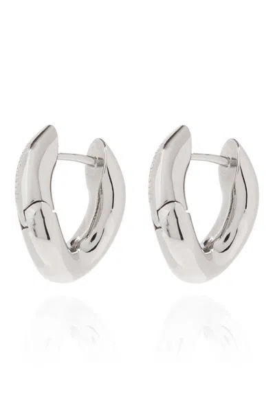 Balenciaga Loop Xxs Logo Engraved Earrings In Shiny Silver