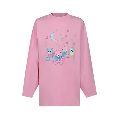 Pre-owned Balenciaga Love Bear Womens Oversized Long Sleeve T-shirt In Pink