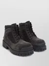 Balenciaga Slate Suede And Canvas Combat Ankle Boots In Brown