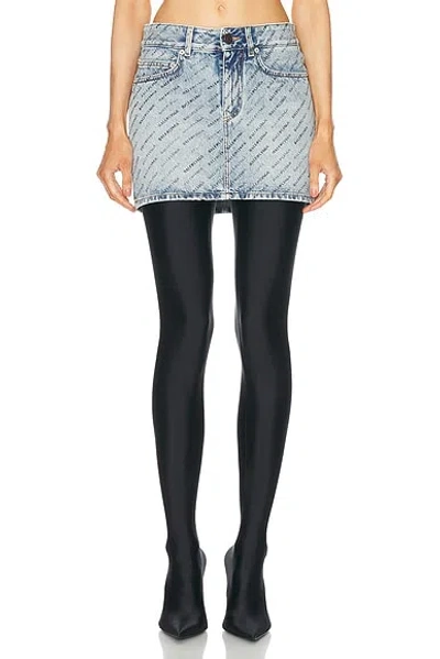 Balenciaga Denim Mini Skirt With Logos In Blue